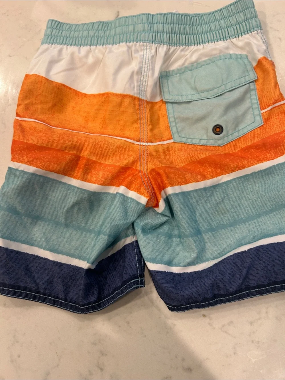 Old Navy Boys Orange, Light Blue, Navy Striped Swim Trunks